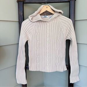 Q & A Chunky Cropped Cable Knit Sweater Hoodie Juniors Medium Y2K Neutral Tan